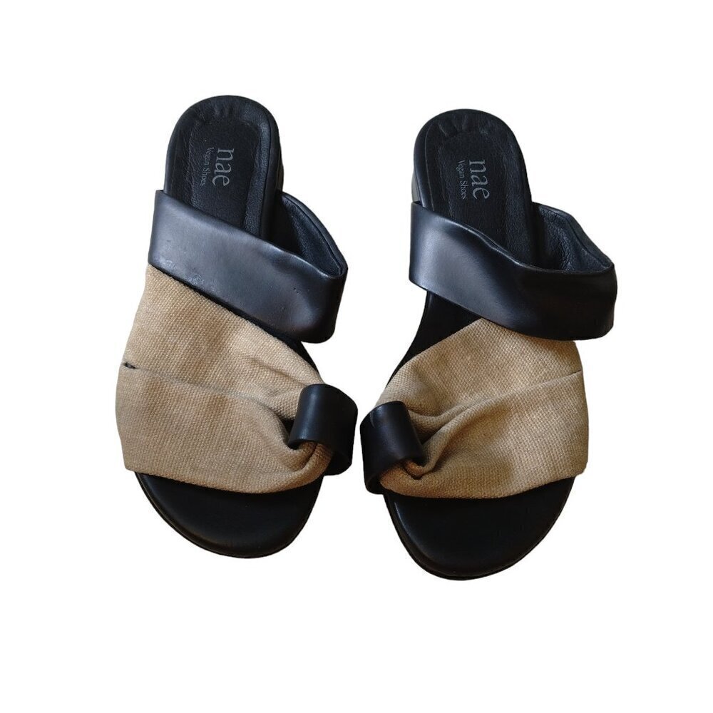 Nae Vegan Leather Size 37/US 6.5 Organic Fabric Strappy Slip On Sandals Casual